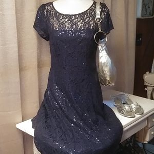 SNLY SZ 8 NWT Maxi shimmer lace dress  Free shipping & earrings .. OFFERS?